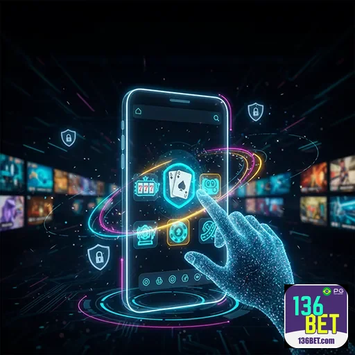 Imagem promocional do aplicativo 136bet, destaque para opções de apostas e o logo do site 136bet.